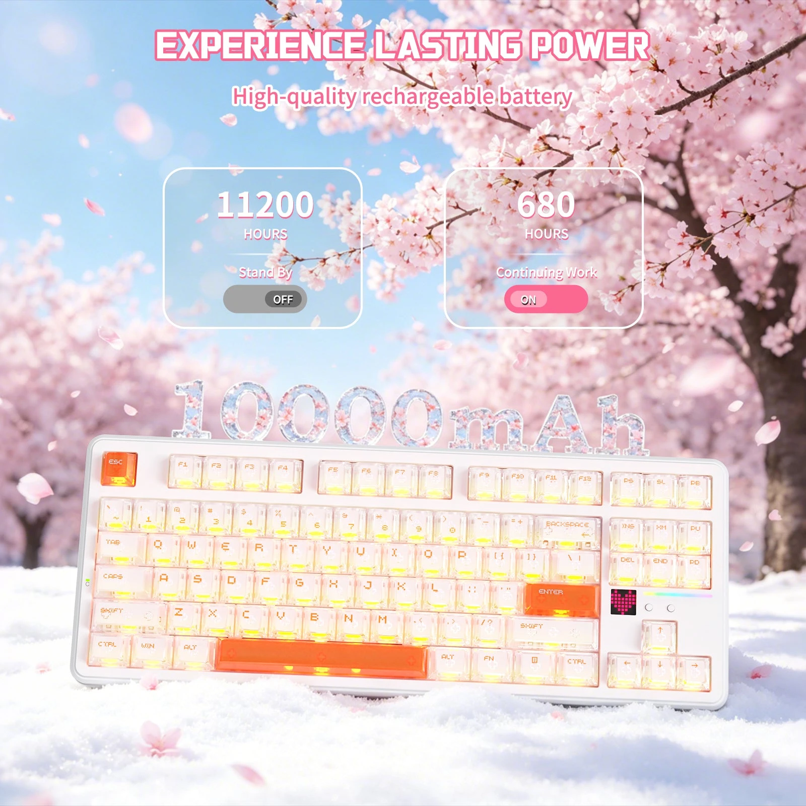 Клавиатура Attack Shark X87Ultra Ice Orange, Mechanical, 87 keys, 2.4/BT/USB-C, EN, 10.000mAh — 5