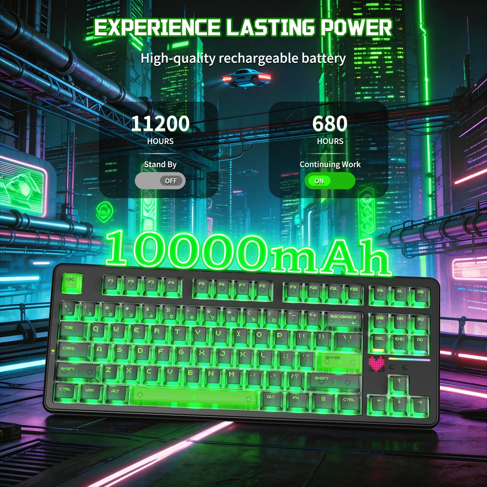 Клавиатура Attack Shark X87Ultra Shadow Jade, Mechanical, 87 keys, 2.4/BT/USB-C, EN, 10.000mAh — 5