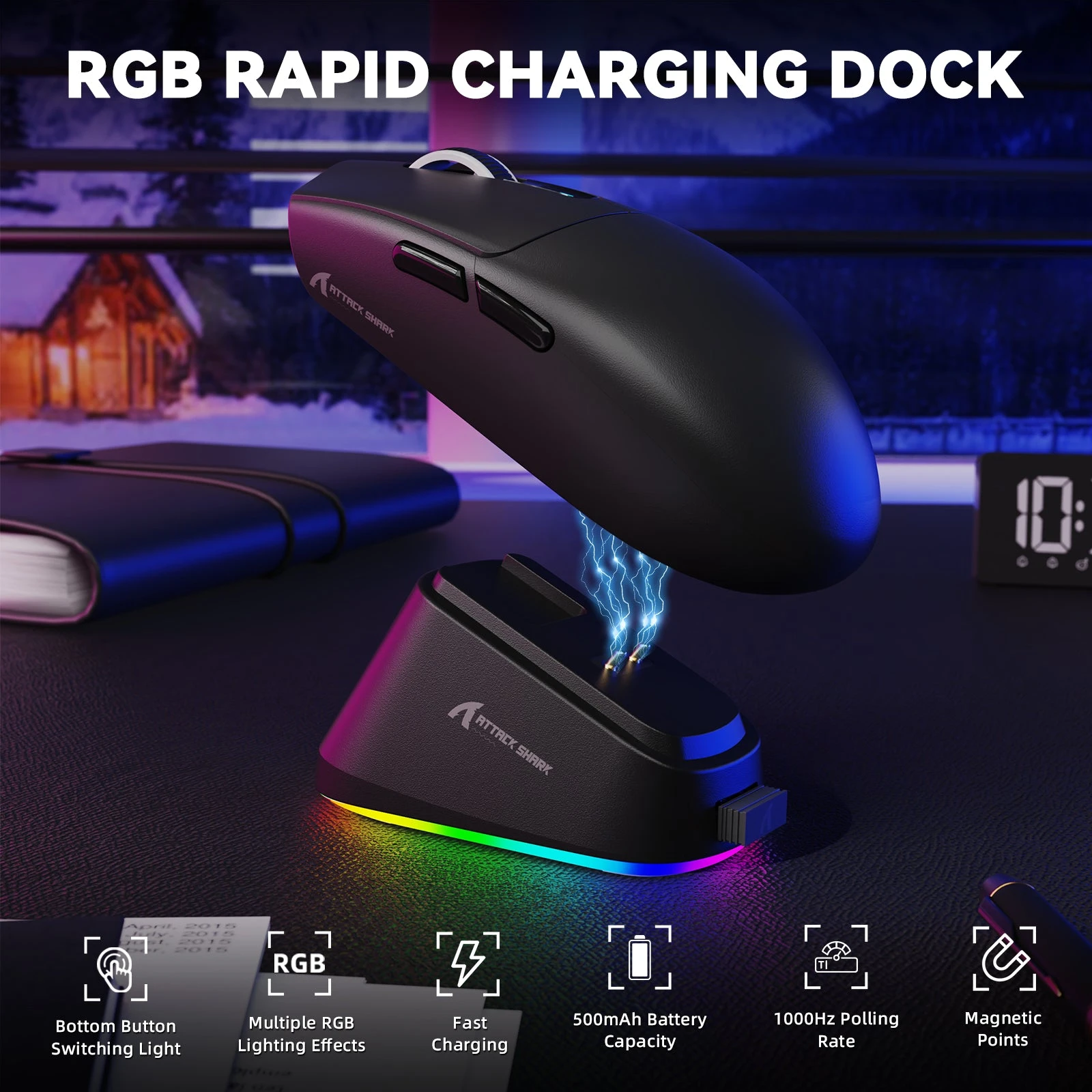 Мышь Attack Shark G3 PRO Black, PAW3311, 25000 DPI, 2.4/BT/Wired, 100 Million Clicks, 500mAh, 59±3g — 4