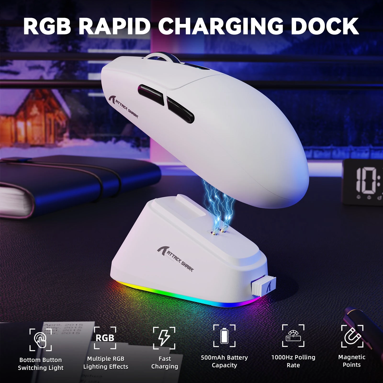 Мышь Attack Shark G3 PRO White, PAW3311, 25000 DPI, 2.4/BT/Wired, 100 Million Clicks, 500mAh, 59±3g — 4