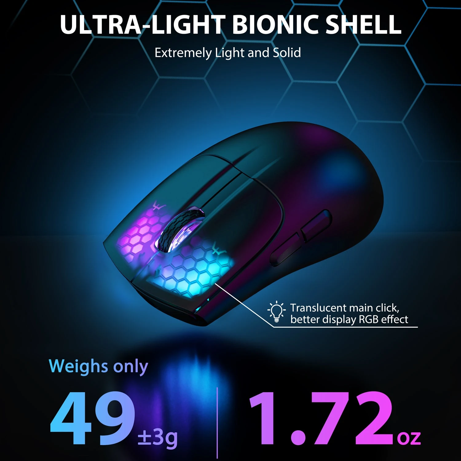 Мышь Attack Shark X5 Black, PAW3212, 4000 DPI, 2.4/BT/USB-C, 4 Million Clicks, 300mAh, 49±3g — 3