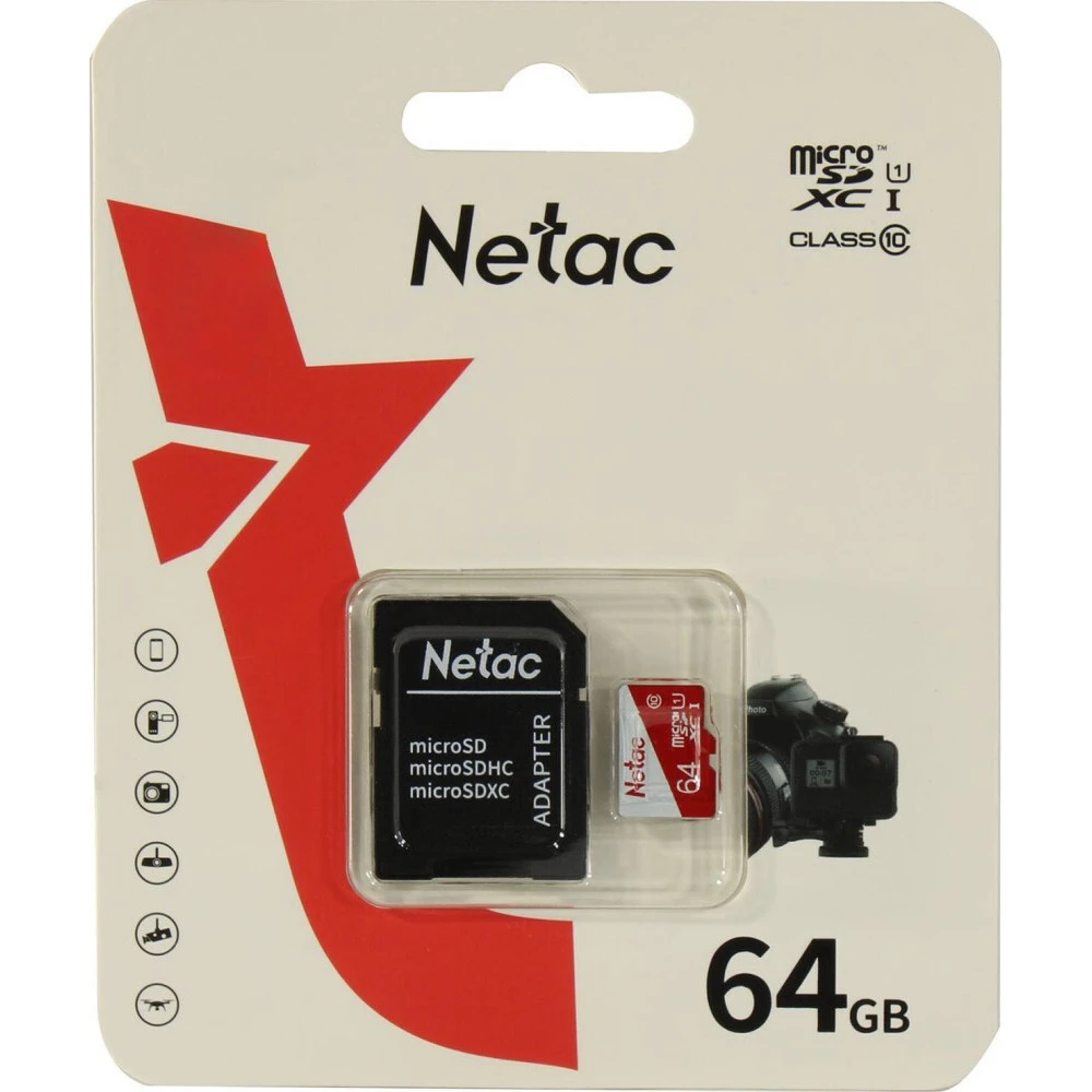 Карта памяти MicroSD Netac P500 ECO MicroSDXC 64GB, Class 10