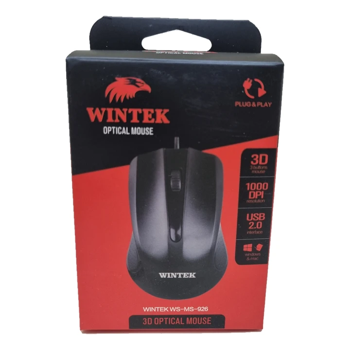 Мышь Wintek WS-MS-926, USB, 1000 dpi, 1.5 м, чёрная — 2