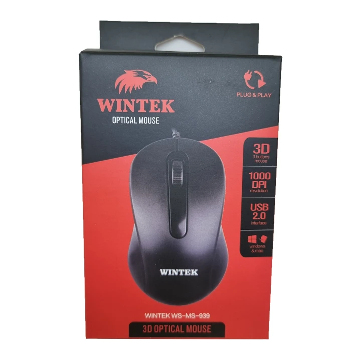 Мышь Wintek WS-MS-939, USB, 1000 dpi, 1.5 м, чёрная — 2