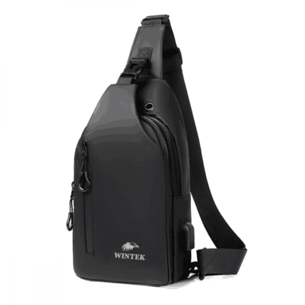 Спортивная сумка Wintek KTB230348, crossbody, полиэстер, c USB, чёрная