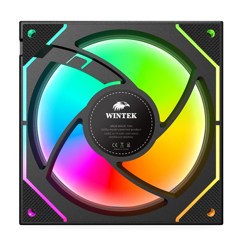 Вентилятор для корпуса Wintek 1236-B-12 ARGB, 12 см, 3 pin ARGB + 4 pin PWM, Black — 3