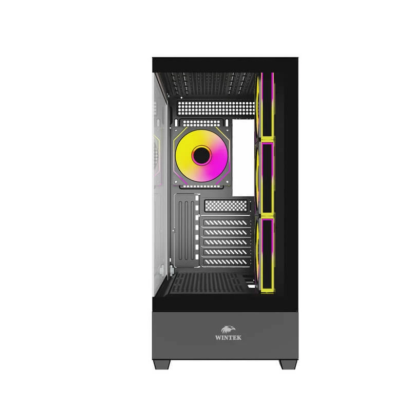 Корпус Wintek Tower 225-B TG, ATX, USB 1*3.0/2*2.0, HD+Mic, 0,7mm, 4*12cm ARGB, Black — 2