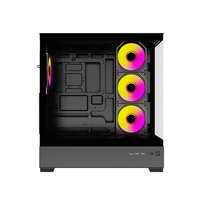 Корпус Wintek Tower 225-B TG, ATX, USB 1*3.0/2*2.0, HD+Mic, 0,7mm, 4*12cm ARGB, Black — 4