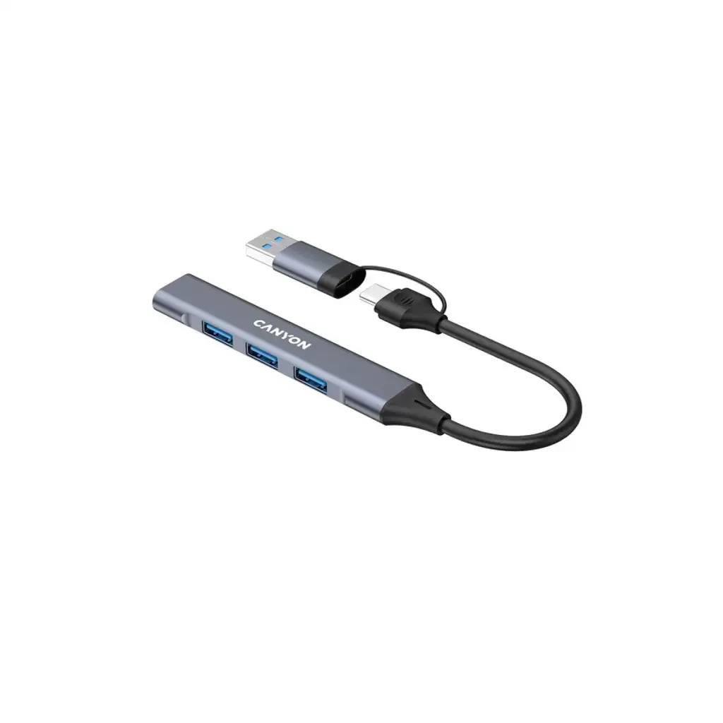 USB-хаб CANYON hub DS-02 4in1 USB-A/C Grey — 2