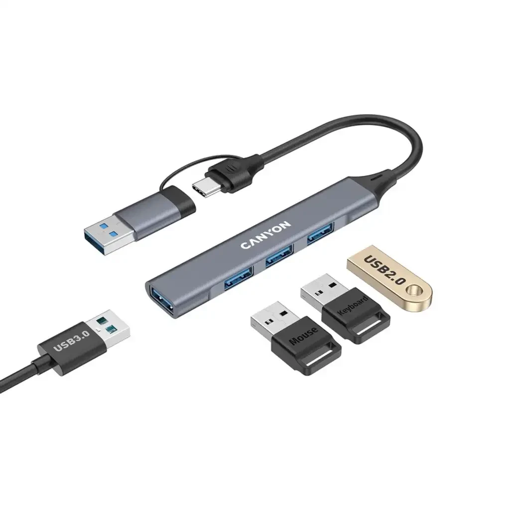 USB-хаб CANYON hub DS-02 4in1 USB-A/C Grey — 3