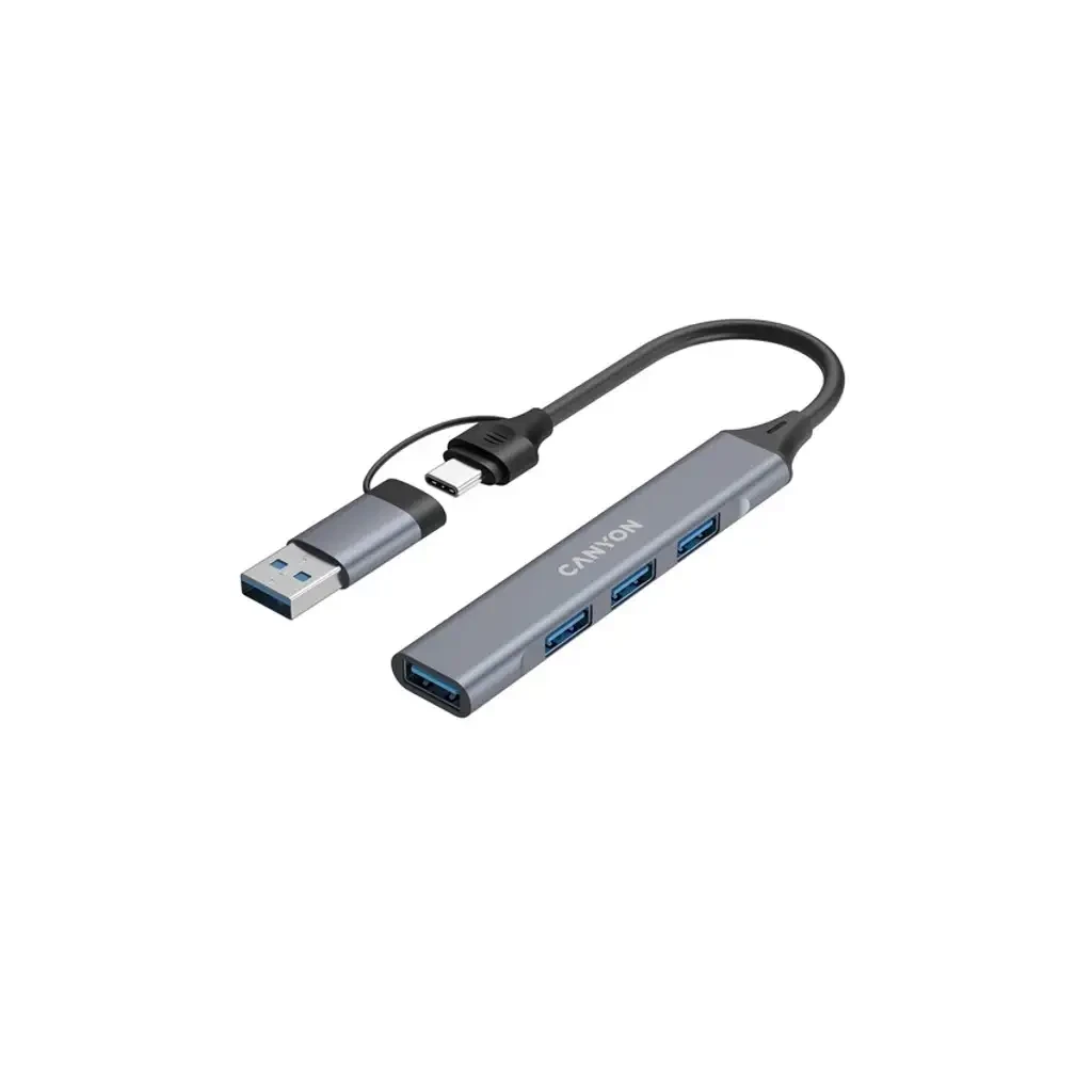 USB-хаб CANYON hub DS-02 4in1 USB-A/C Grey — 4