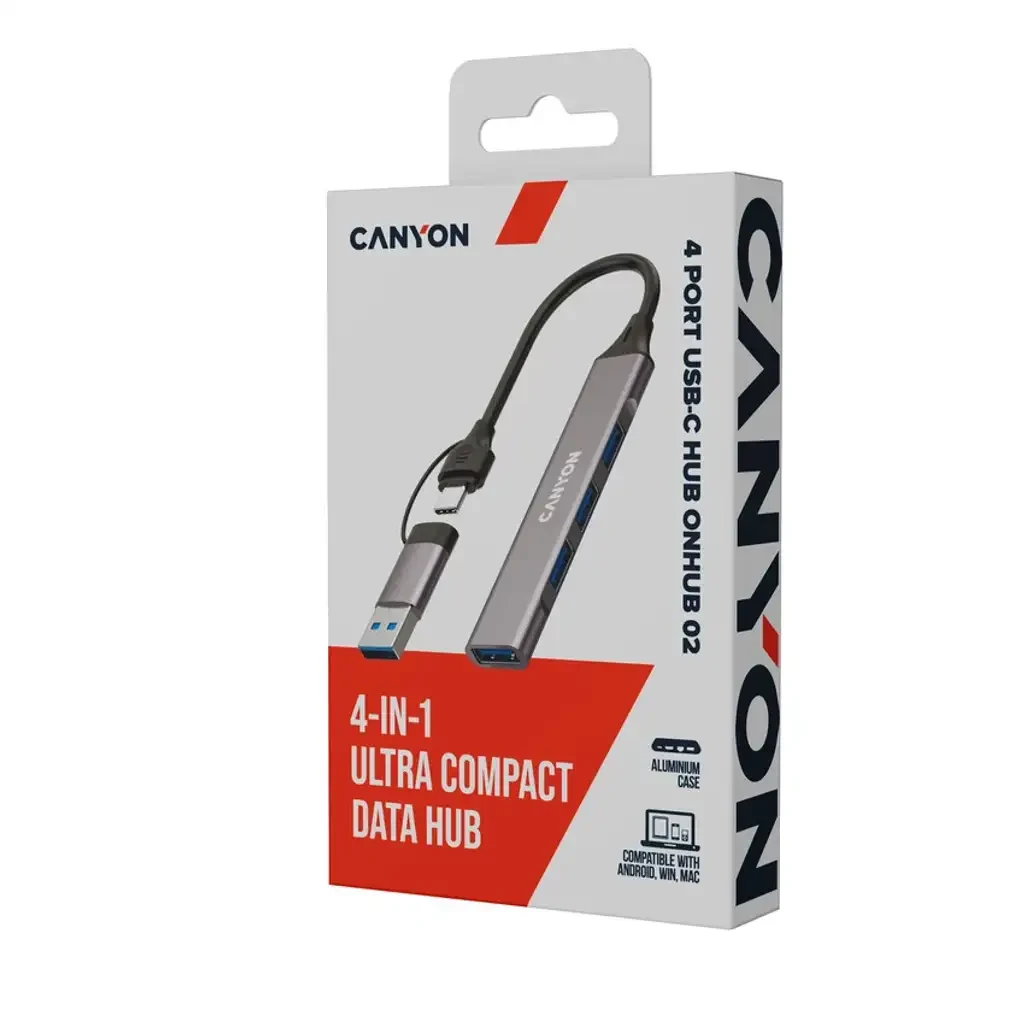 USB-хаб CANYON hub DS-02 4in1 USB-A/C Grey — 5