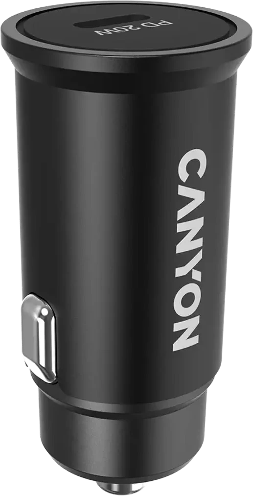 Автомобильное зарядное устройство Canyon C-20, PD 20W Pocket size car charger, input: DC12V-24V, output: PD20W, support iPhone12 PD fast charging, Compliant with CE RoHs , Size: 50.6*23.4*23.4, 18g, Black — 3