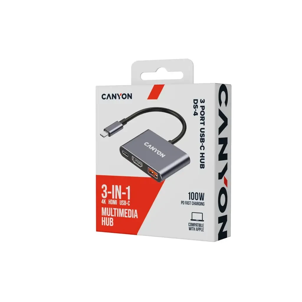 USB-хаб CANYON hub DS-4 3in1 USB-C Grey
