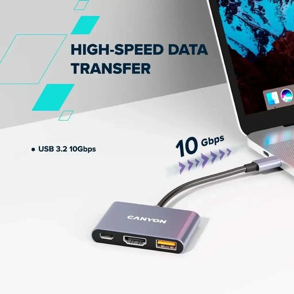 USB-хаб CANYON hub DS-4 3in1 USB-C Grey — 3