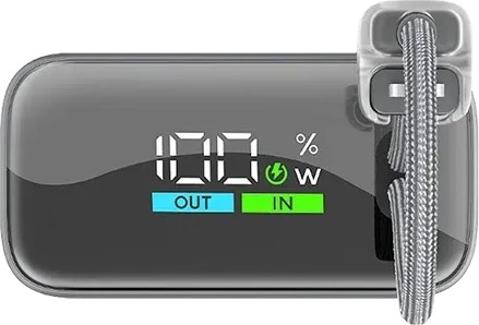 Внешний аккумулятор ttec ReCharger Pro Max TFT 20.000mAh PD 45W Powerbank with Built-in USB-C & Lightning Cable — 5