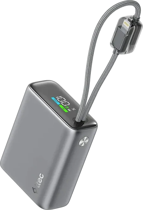 Внешний аккумулятор ttec ReCharger Pro TFT 10,000mAh PD 20W Power Bank with Built-in USB-C & Lightning Cable