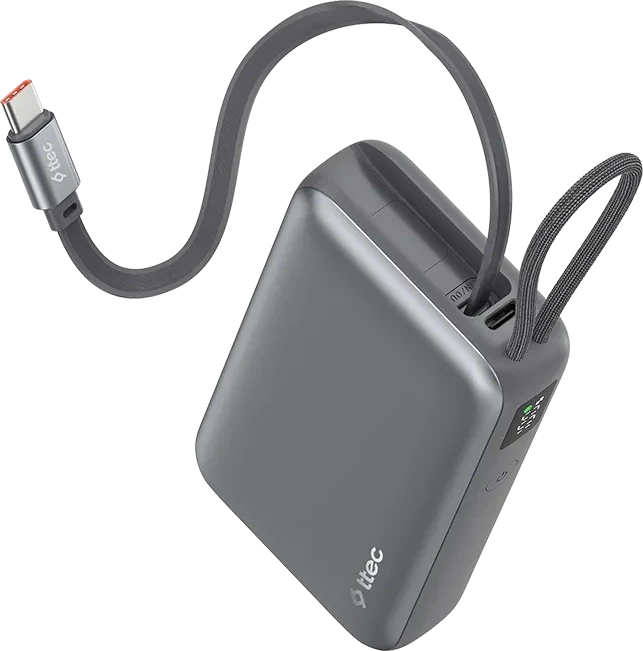 Внешний аккумулятор ttec ReCharger Pro LCD 10,000mAh PD 20W Power Bank with Retractable USB-C Cable