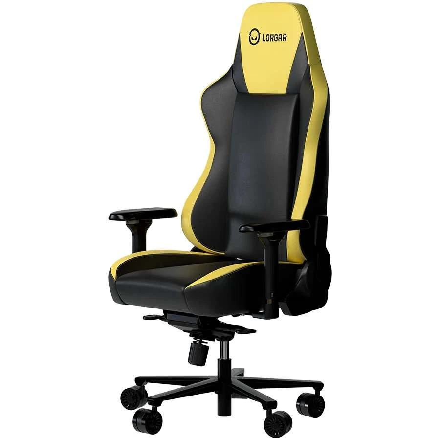 LORGAR Base 311, Gaming chair, PU eco-leather, 1.8 mm metal frame, multiblock mechanism, 4D armrests, 5 Star aluminium base, Class-4 gas lift, 75mm PU casters, Black + yellow — 2