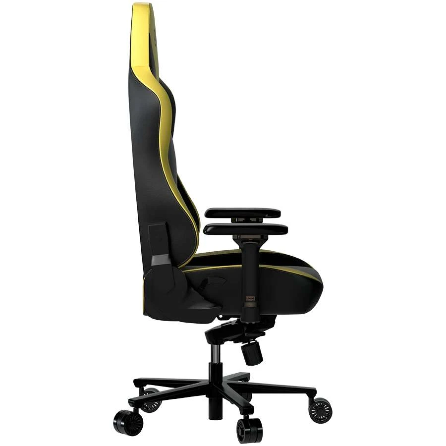 LORGAR Base 311, Gaming chair, PU eco-leather, 1.8 mm metal frame, multiblock mechanism, 4D armrests, 5 Star aluminium base, Class-4 gas lift, 75mm PU casters, Black + yellow — 3