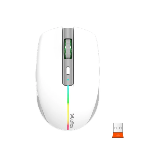 Мышь Meetion BTM002 White, Wireless, Оптическая, 1600DPI, 5 Button, Аккумуляторная, USB-, 2.4 GHz/BT