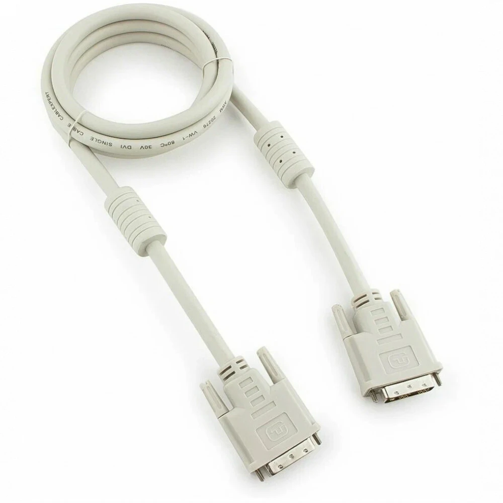 Кабель DVI-D single link Cablexpert CC-DVI-6C, 19M/19M, 1.8м, серый, экран, феррит.кольца, пакет — 2