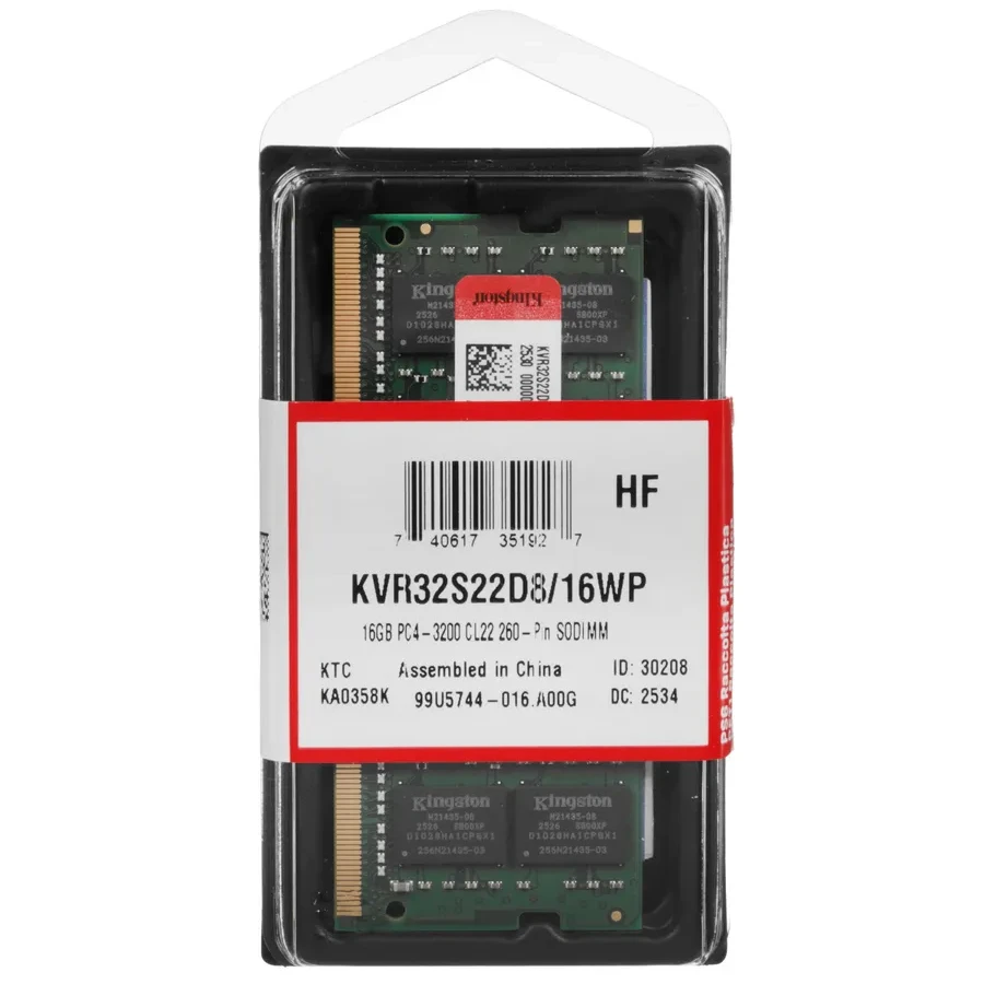 ОЗУ Kingston KVR32S22D8, 16GB DDR4-3200, SO-DIMM, ноутбук — 2