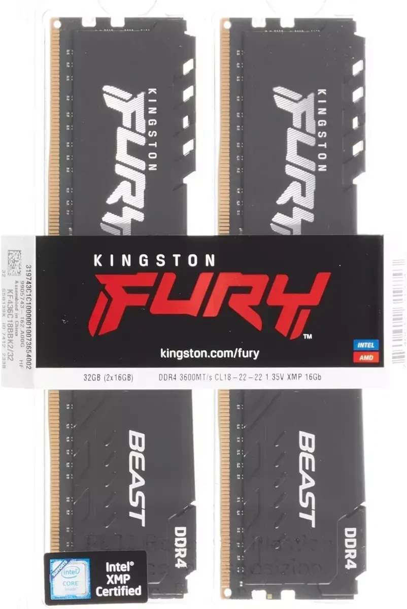 Оперативная память Kingston FURY Beast, 32GB DDR4 3600MT/s Black — 4