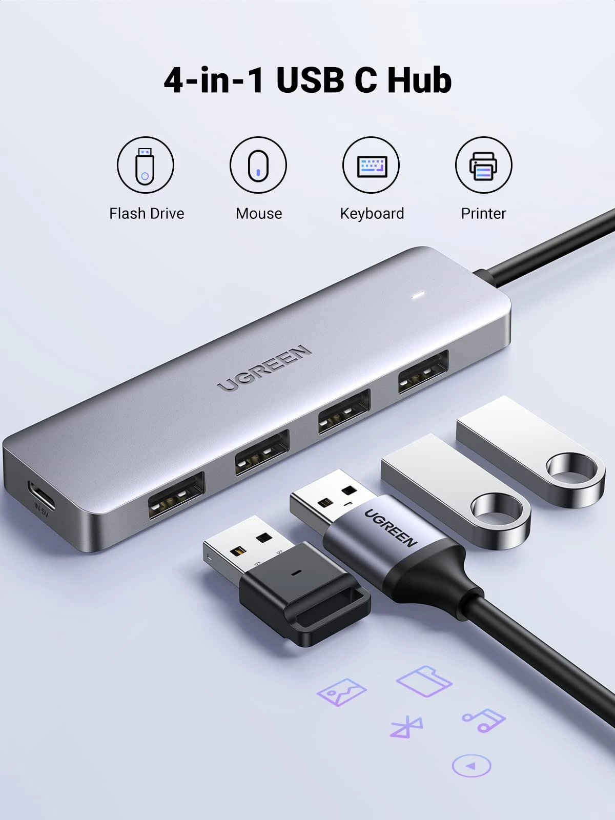 USB-хаб USB HUB 4-port USB 3.0 Ugreen CM219 (USB Type-C), Silver — 3