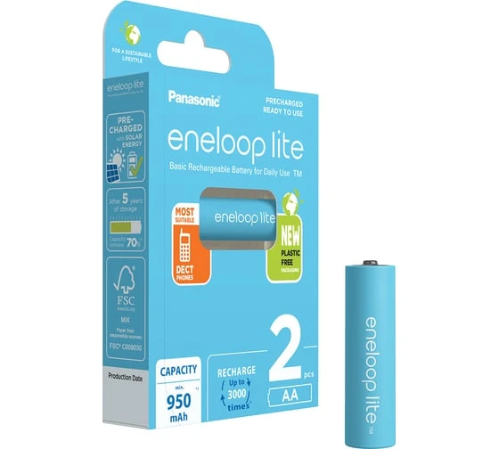 Аккумулятор Panasonic Eneloop Lite AA BK-3LCCE/2BE, 950mAh/1.2V, в блоке 2шт.