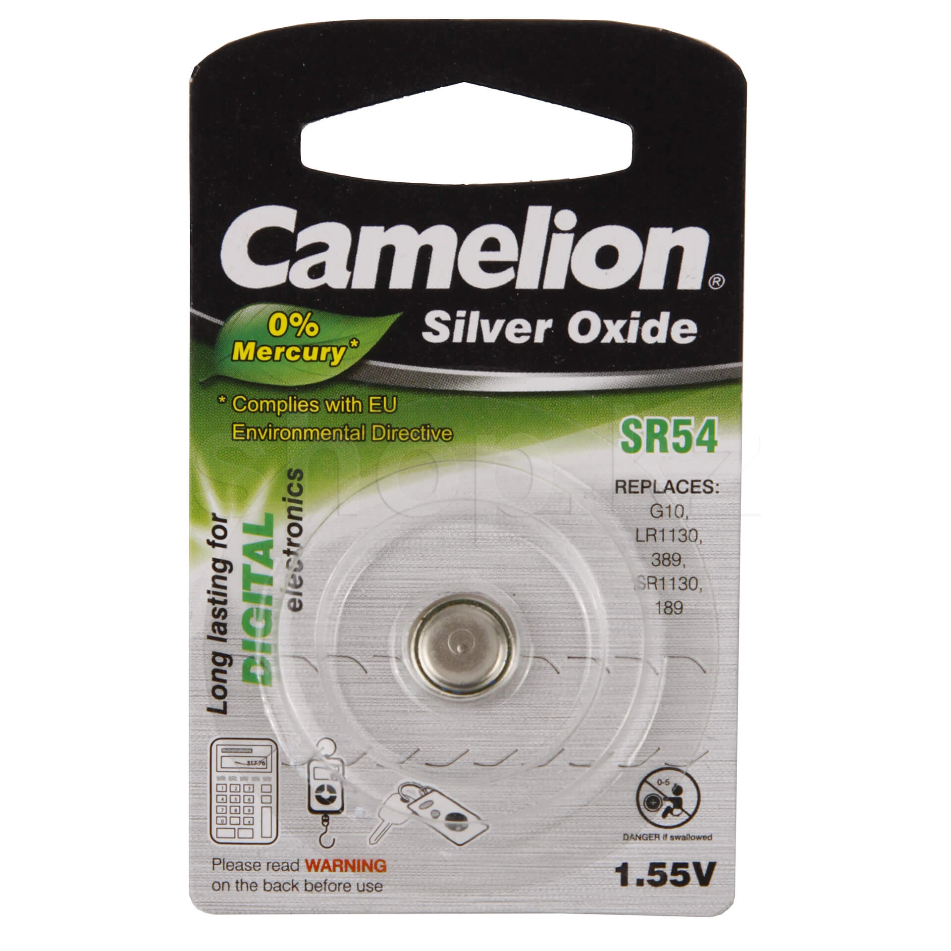 Батарейка Camelion Silver Oxide SR54-BP1(0%Hg), 1.55V, в блоке 1шт.