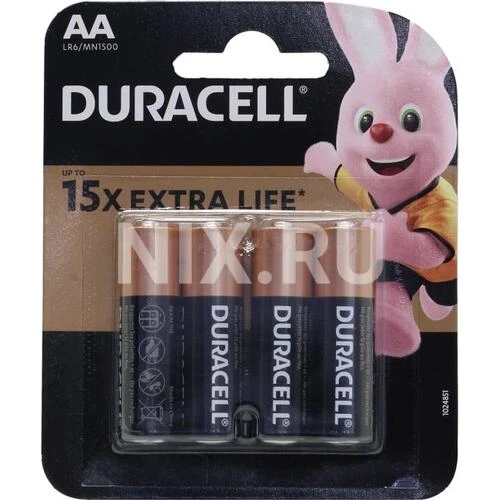 Батарейка Duracell Basic AA LR6/MN1500, 1.5V, Alkaline, в блоке 4шт.