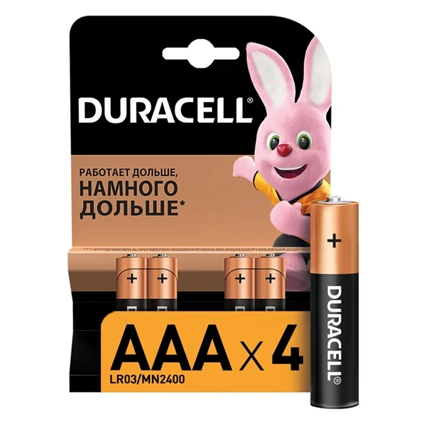 Батарейка Duracell Basic AAA LR03/MN2400, 1.5V, Alkaline, в блоке 4шт.