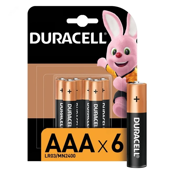 Батарейка Duracell Basic AAA LR03/MN2400, 1.5V, Alkaline, в блоке 6шт.