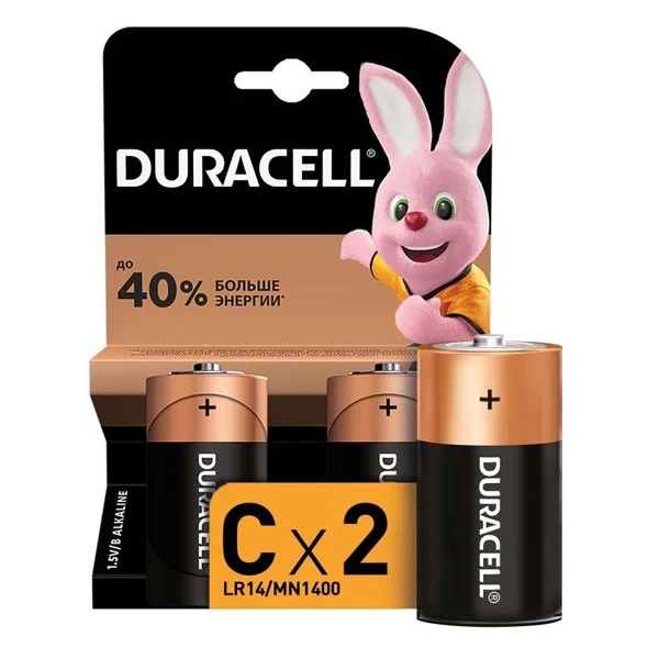 Батарейка Duracell Basic C LR14/MN1400, 1.5V, Alkaline, в блоке 2шт.