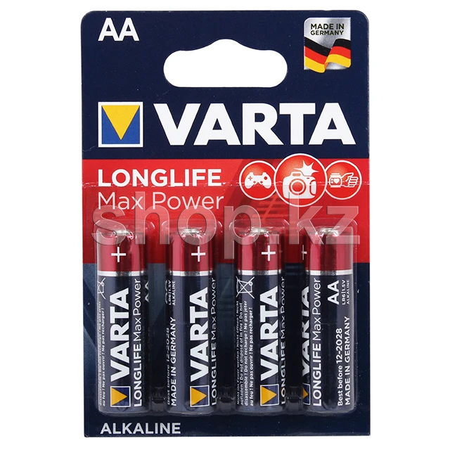 Батарейка Varta AA LR6 MN1500 Longlife Max Power, 1.5V, Alkaline, в блоке 4шт.