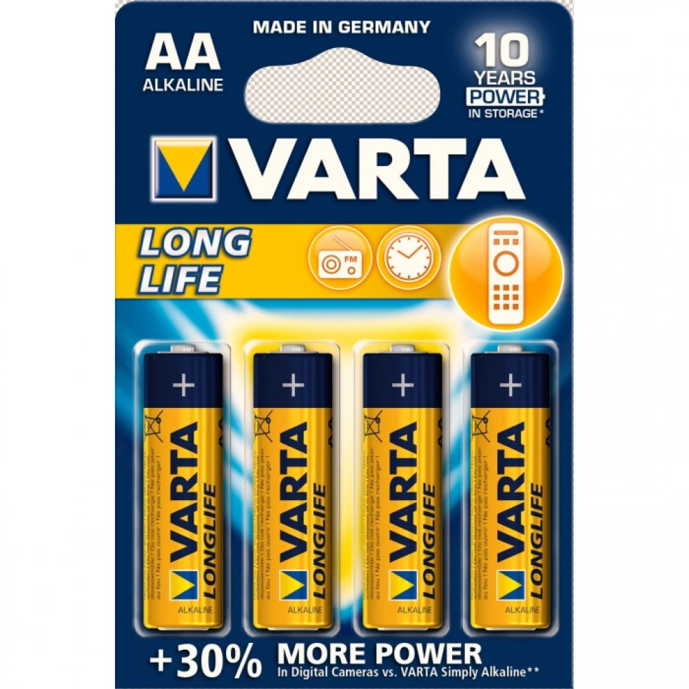 Батарейка Varta AA LR6 V1500 Longlife, 1.5V, в блоке 4шт.