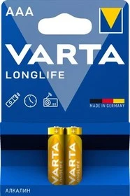 Батарейка Varta AAA LR03 Longlife, 1.5V, в блоке 2шт.