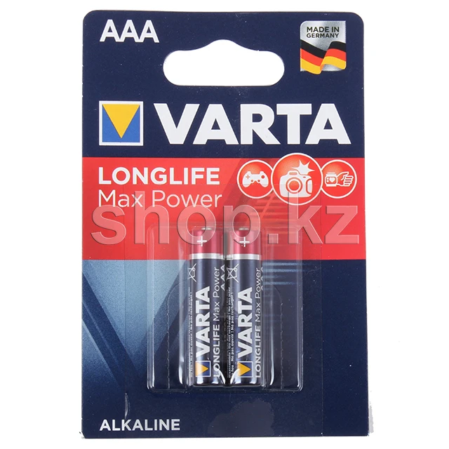 Батарейка Varta AAA LR03 MN2400 Longlife Max Power, 1.5V, Alkaline, в блоке 2шт.
