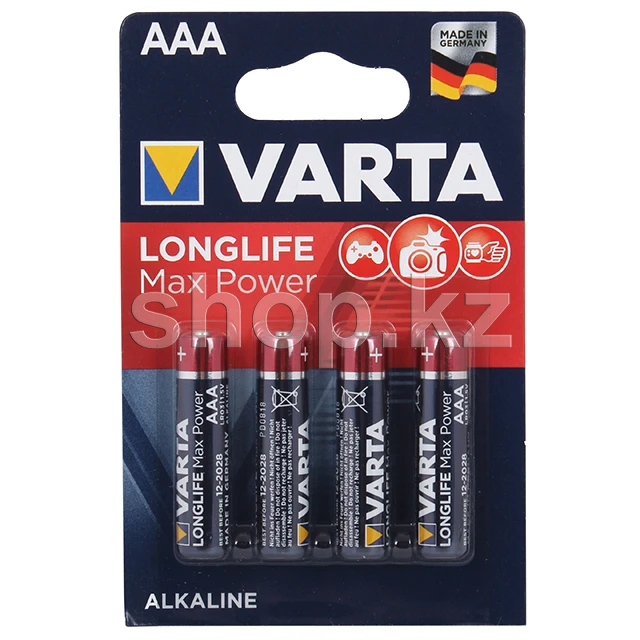 Батарейка Varta AAA LR03 MN2400 Longlife Max Power, 1.5V, Alkaline, в блоке 4шт.