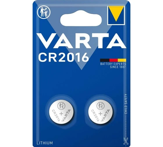 Батарейка Varta Electronics CR2016, 3V, 90mAh, в блоке 2шт.