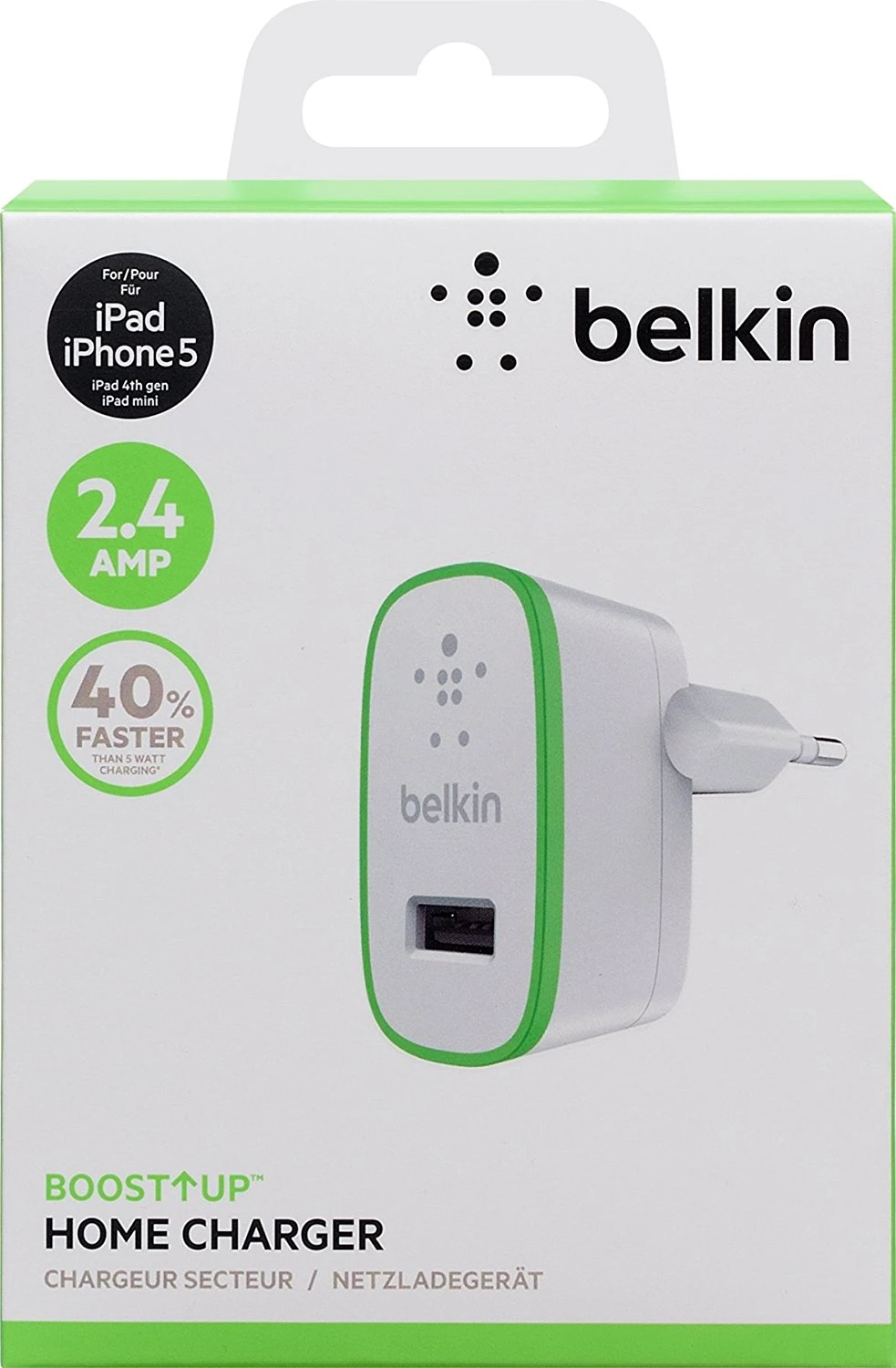 Зарядное устройство Belkin F8J040VFWHT, сеть, для USB-устройств, 2.4A, White — 2