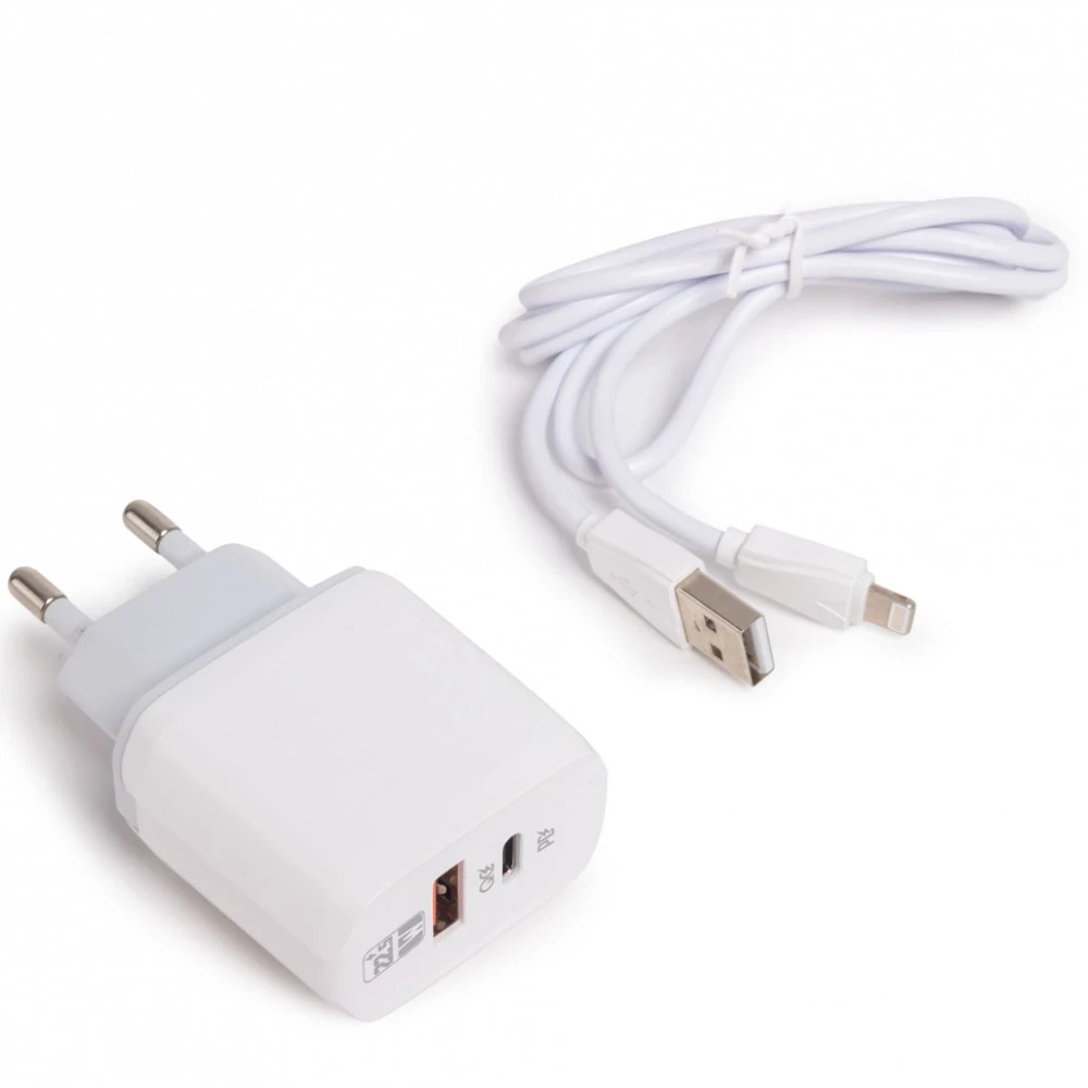 Зарядное устройство LDNIO A2421C, сеть, для USB-устройств, кабель Lightning, White