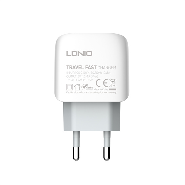 Зарядное устройство LDNIO A3312, сеть, 3xUSB, кабель USB to Lightning, White