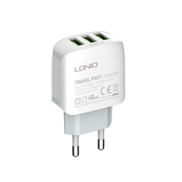 Зарядное устройство LDNIO A3312, сеть, 3xUSB, кабель USB to Lightning, White — 2