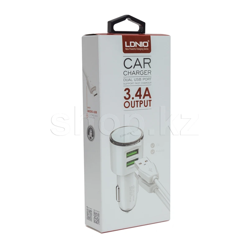 Зарядное устройство LDNIO DL-C29, автомобиль, для USB-устройств, кабель Lightning, White — 2