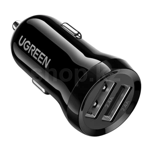 Зарядное устройство Ugreen ED018, для зарядки 2 USB-A устройств, автомобиль, 4.8A, Black