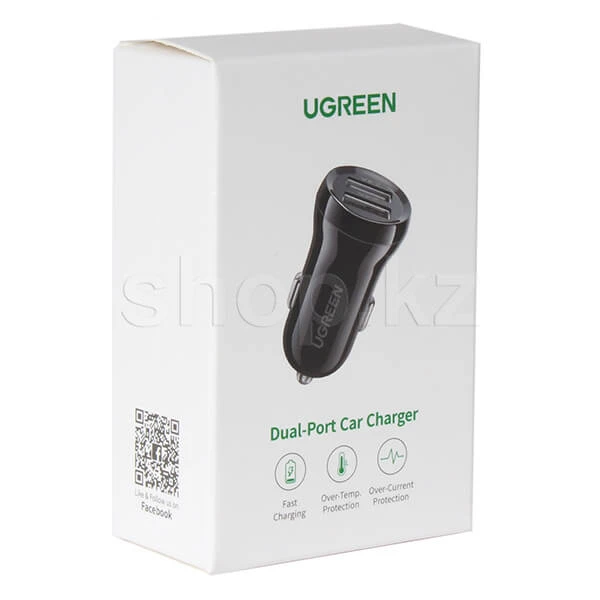 Зарядное устройство Ugreen ED018, для зарядки 2 USB-A устройств, автомобиль, 4.8A, Black — 3