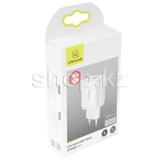 Зарядное устройство Usams US-CC090, сеть, для USB-устройств, 2.1A, White — 2