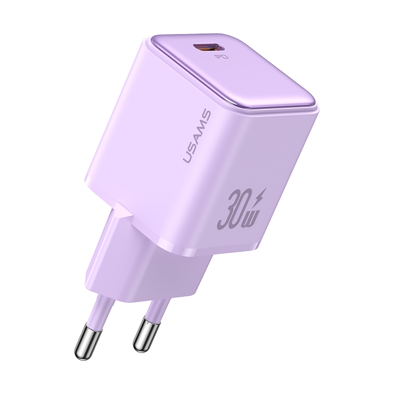 Зарядное устройство Usams US-CC186, сеть, для USB-устройств, 3A, 30W, 1xUSB-C, Violete